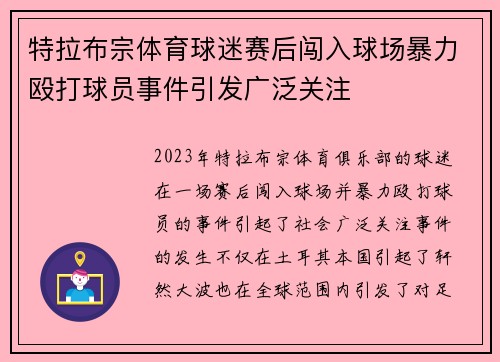 特拉布宗体育球迷赛后闯入球场暴力殴打球员事件引发广泛关注